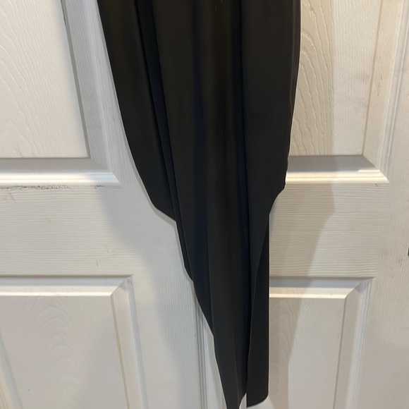 Okakie Black Jersey Knit Draped Asymetrical Deep V-Neck Dress S - Picture 8 of 8